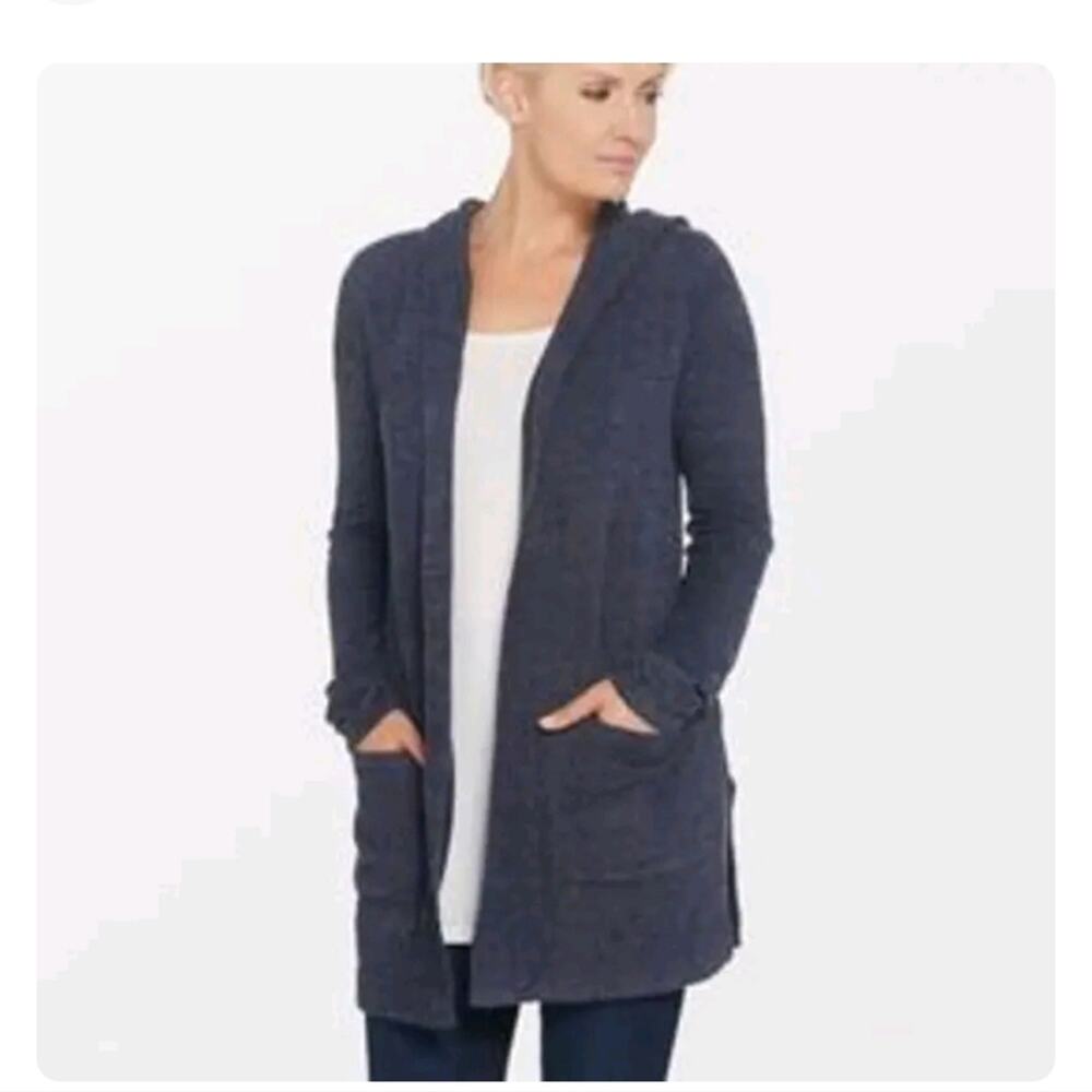 Barefoot Dreams CozyChic Lite Hooded Open Front Cardigan Coatigan Style …